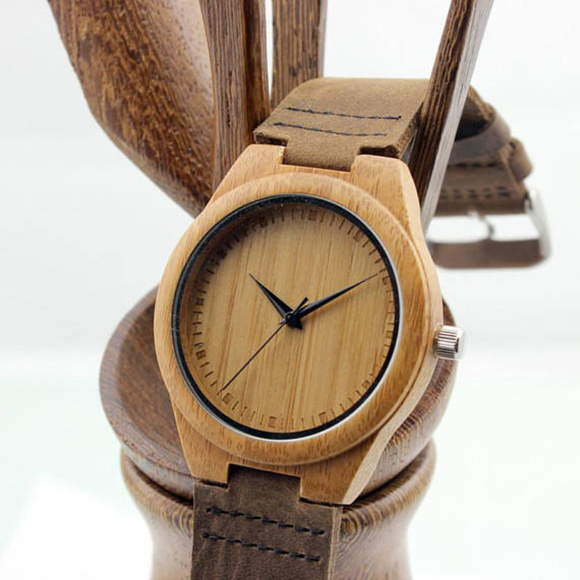 Bamboo Wood Watches Men Genuine Leather Handmade - Picture 2 of 2